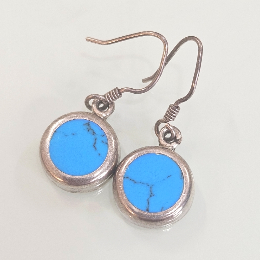 Mexico 925 Turquoise Dangle Vintage Earrings Sterling Silver 10 Grams